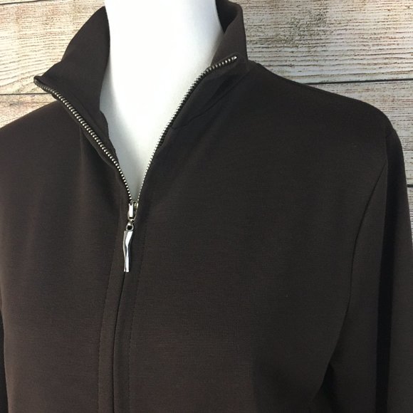 Kathie Lee Collection Long Knit Jacket Full Zip Mock Neck Brown Women's Medium - Picture 3 of 10